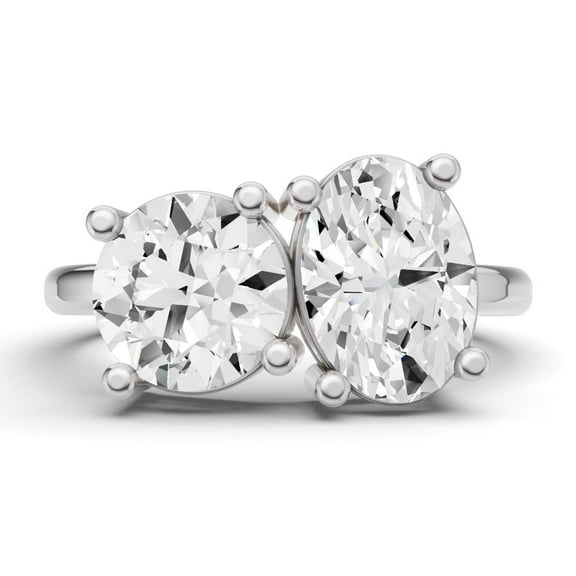 2 CTW Round and Oval Cut Lab-Grown Diamond Two-Stone Ring in 14K White Gold (Ring Size: 7)