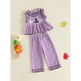 thumbnail image 5 of Toddler Baby Girls Halloween Outfit Sleeveless Ruffled Crew Neck Gingham Tank Tops and Plaid Pants Set 2Pcs Fall Clothes, 5 of 9