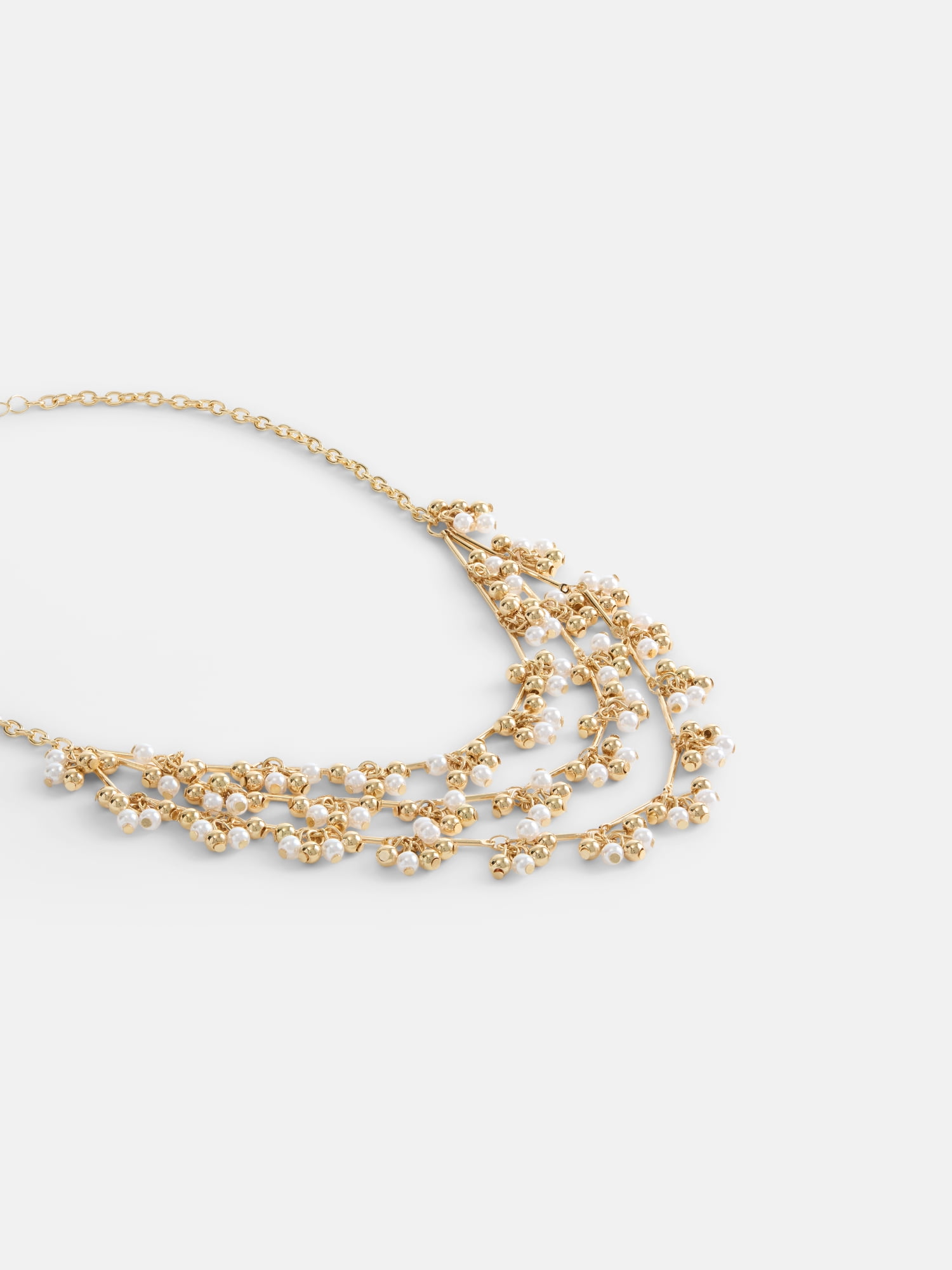 Scenario Women's Gold-Tone 3-Row Necklace with Faux Pearl Bead Clusters