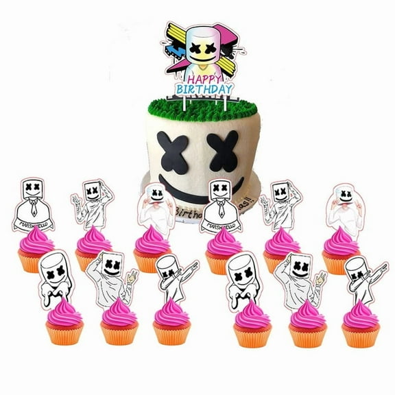 DJ Marshmello Cake Topper Cupcake Set Party Supplies Decoration Birthday Decor Kit