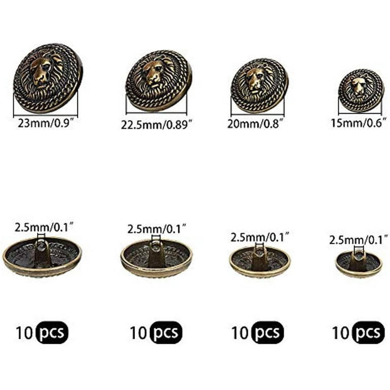40pcs Metal Blazer Button Set Lion Crest Vintage 15mm 20mm 23mm 25mm Shank  Buttons for Blazer Suits Coat Uniform and Jacket 