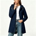 thumbnail image 5 of Womens Outdoor Jacket Plus Size Hooded Waterproof Long Sleeve Solid Color Plaid Lined Winter Casual Daily Outdoor Mid Length Jacket Raincoat with Pockets, 5 of 10