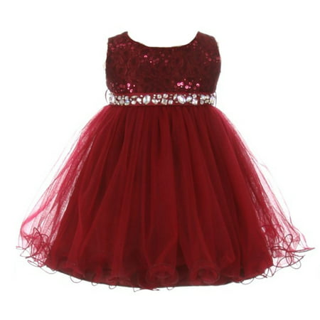 Baby Girls Burgundy Sequin Stone Lace Tulle Sleeveless Occasion (Best Wishes For Newborn Baby Girl)