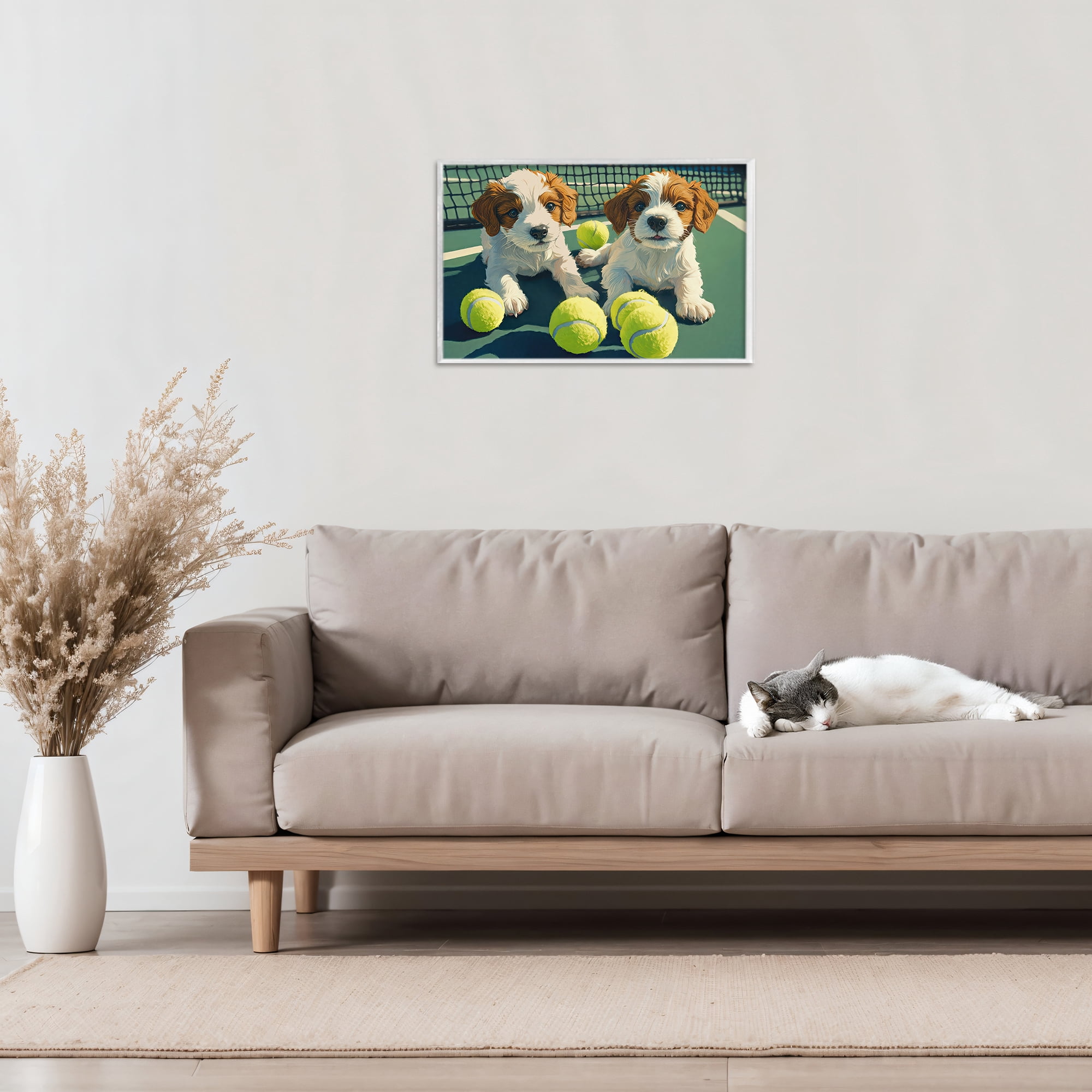 Stupell Industries Playful Puppies with Tennis Balls White Framed Giclee Art, design by Imagine It Images