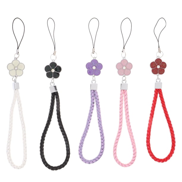 BRIGHTFUFU 5pcs Cordones para teléfono celular Plum Blossom Mano Correa de muñeca Cadena corta Llavero Accesorios de bricolaje para estudiantes adultos (negro, blanco, rojo, rosa, morado)