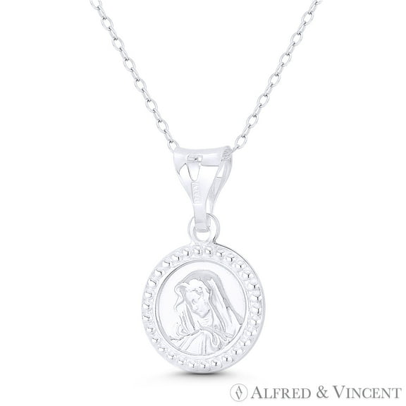 Holy Mother Virgin Mary 25x15mm (1x0.6in) Button Pendant in .925 Sterling Silver