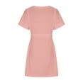 thumbnail image 3 of Gifts Usmixi Formal Dresses for Women Casual Pocket Swing A Line Knee-Length Dresses with Belt Crewneck Short Sleeve Solid Summer Midi Dress Pink m, 3 of 3