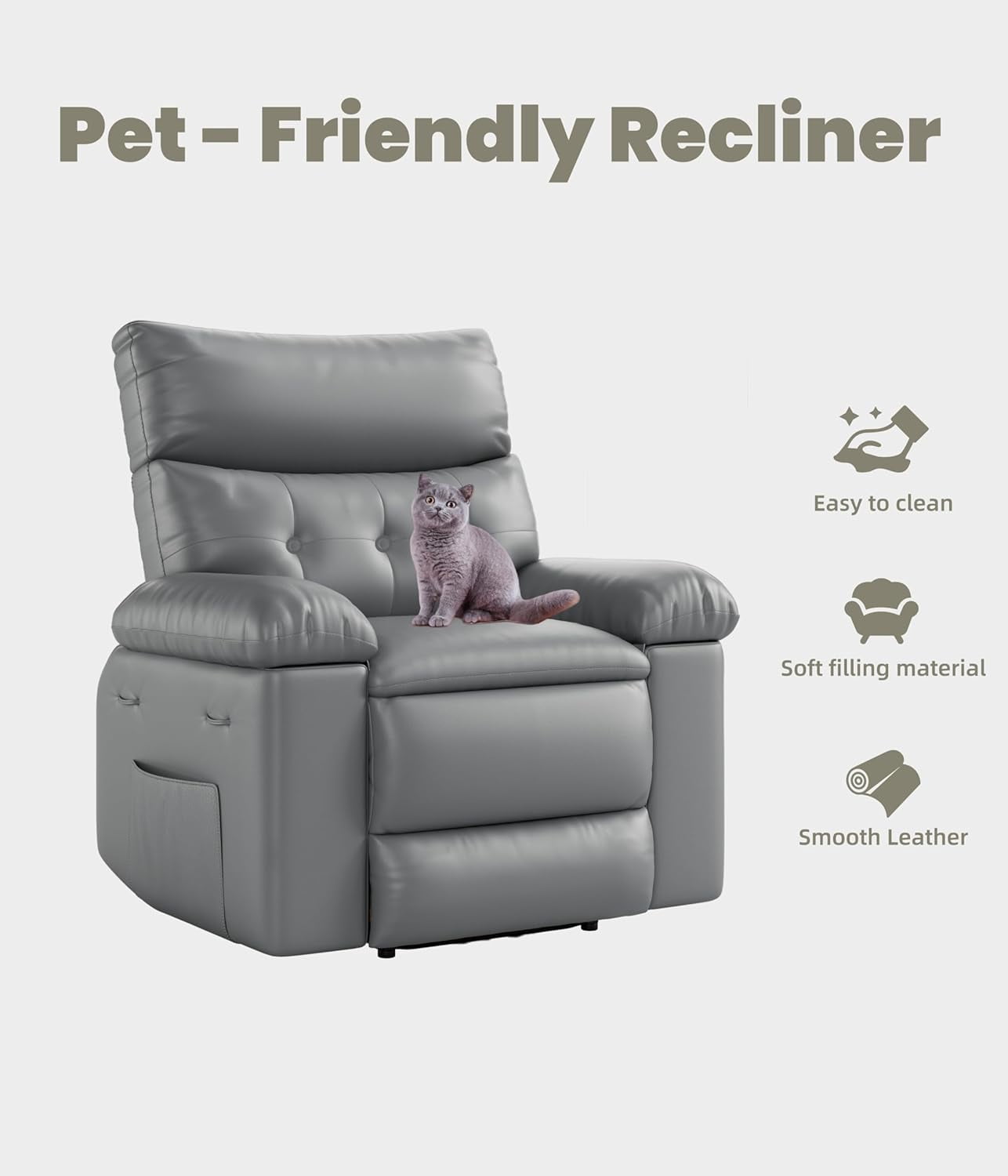 Oversized Wide Recliner Chair - Faux PU Leather Large Manual Recliner for Adults, Exceptional Comfort Lazy Chair with 1.5X Sponge Filling and Easy Recline Mechanism for Relaxation