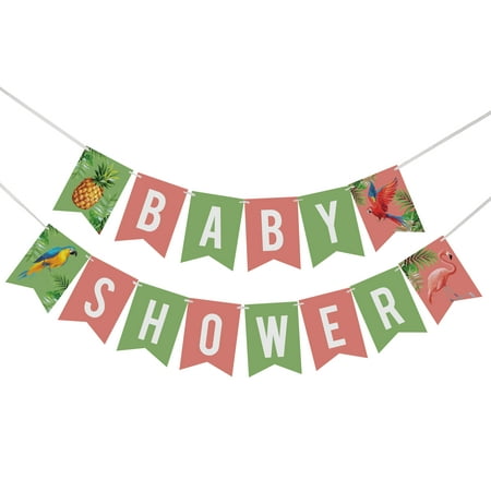 Inkdotpot Ready To Hang,Girl Baby ShowerBirthdayBunting, Pre StrungTropical Leave & Flamingo ThemeBaby ShowerDecorations,BuntingBannerFlags
