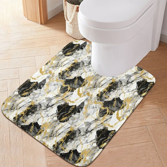 Toilet Rug U-Shaped Bathroom Rugs Non-Slip Soft Plush Machine Washable Contour Bath Mat White Gray Black Gold Marble 24x20