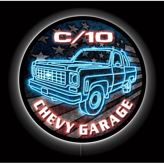 Desperate Enterprises LED C10 Pickup Truck Flag Neon Sign 23 x 18 Inch Backlit Acrylic Wall Decor Multicolor Indoor Corded Electric LED Wall Sign