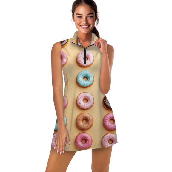 Colorful Donut Pattern Sports Dresses Women Tennis Dress Outdoor Badminton Golf Quick-Drying And Breathable Sports Dress