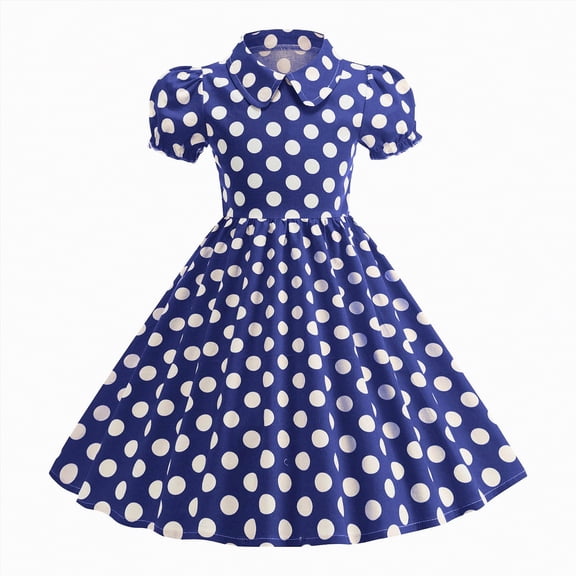 HCNTES Children Little Kids Big Kids Summer Floral Dress Short Sleeve Casual Party Dress for Toddler Baby Girls 2T 3T 4T 5T 6T(9-10 Years,D01-Dark Blue)