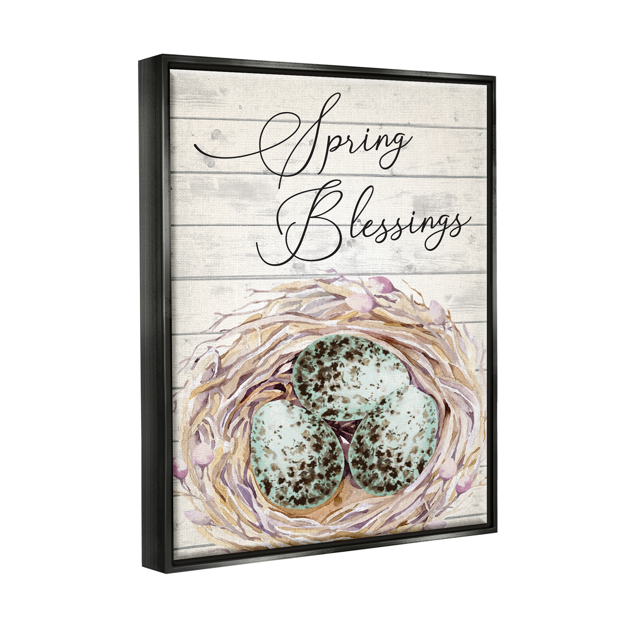 Stupell Spring Blessings Bird Nest Nature Holiday Painting Black Floater Framed Art Print Wall Art