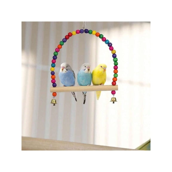 Multicolor Beaded Hoop Bird Toy With Bells For Parakeets And Small Birds