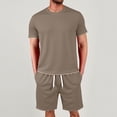 thumbnail image 2 of RUTAYY Men's Outfits Slim Fit Solid Color Round Neck Tshirts Shorts with Pocket 2 Piece Casual Everyday Wear Trendy Travel Clothing Sets, 2 of 7