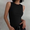 thumbnail image 4 of Women's Ribbed Sleeveless Tank Top, Slimming Knit Pullover Sweater, Solid Color Round Neck Base Layer, Versatile Casual Top, Everyday Basic Black A, 4 of 5