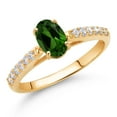 thumbnail image 2 of Gem Stone King 10K Yellow Gold Green Chrome Diopside and White Lab Grown Diamond Engagement Ring for Women (0.88 Cttw, Oval 7X5MM, Gemstone Birthstone, Size 6), 2 of 4