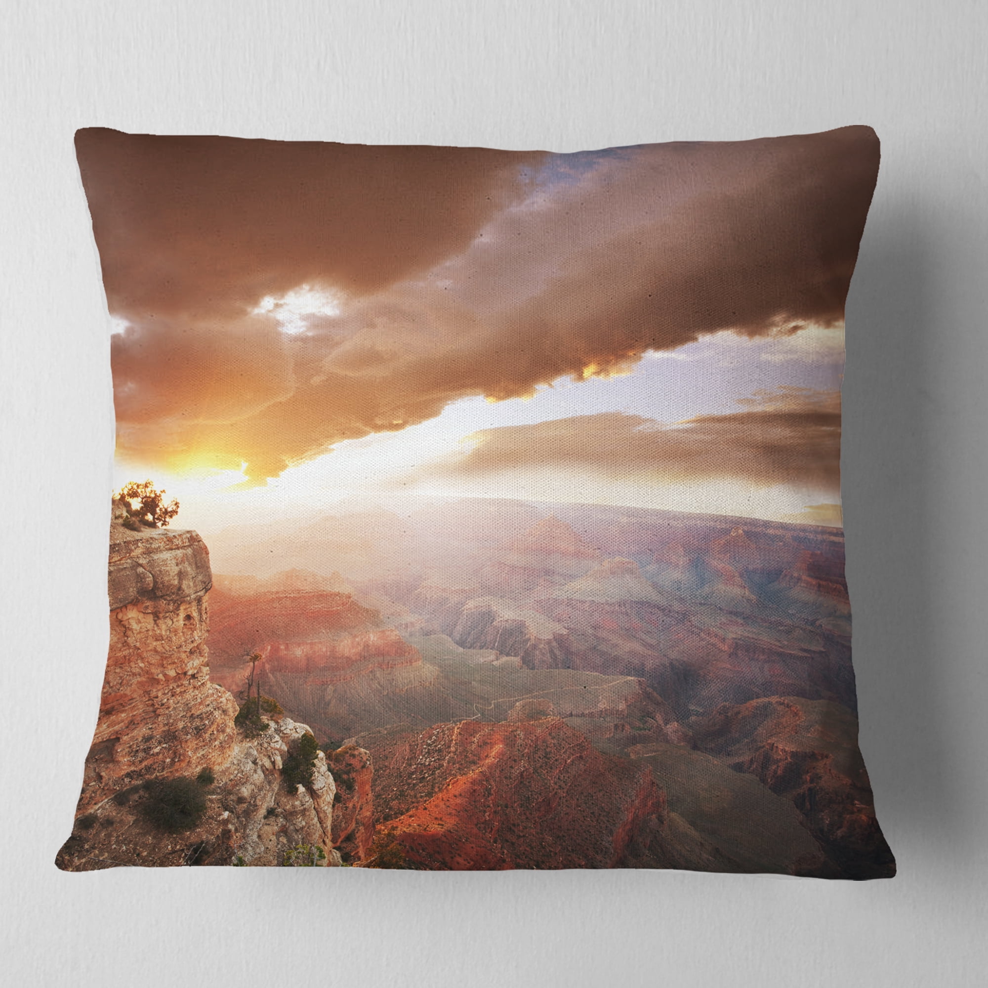 Designart Grand Canyon under Thunderstorm Sky - Landscape Printed Throw Pillow - 18x18