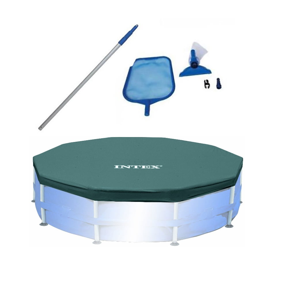 Intex Deluxe Maintenance Cleaning Kit & 12-Foot Round Frame Easy Set Pool Cover 