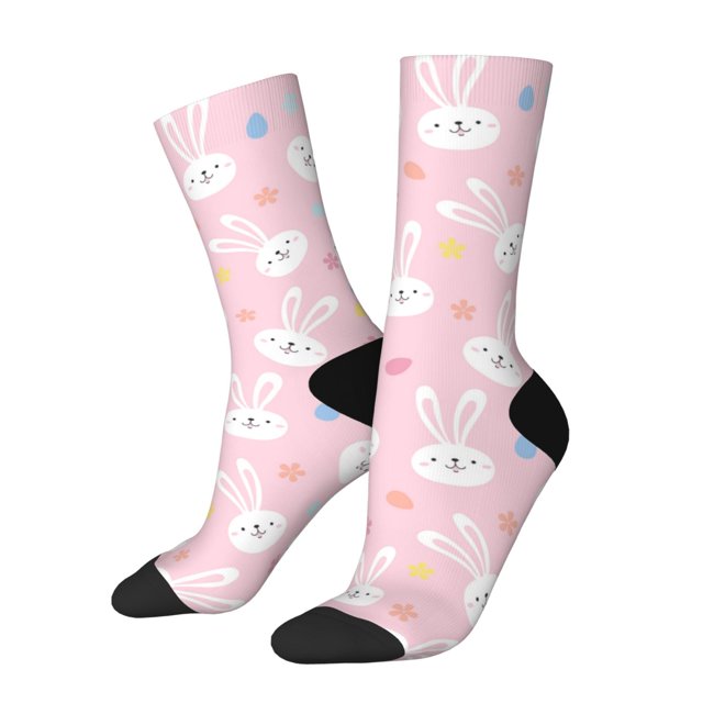 Fotbe Easter Cute Rabbit Calcetas Largas con Estampado para Hombre y Mujer – Calcetas de Compresión Transpirables y Elásticas, Viajar y Uso Diario Talla 5-11