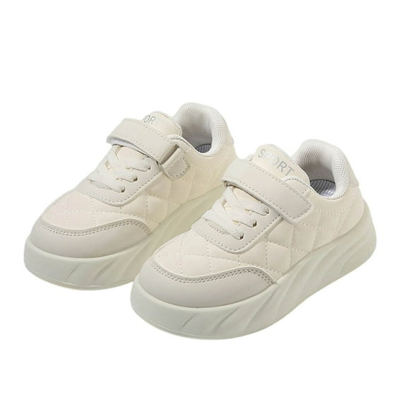 Gpaecead Kids Flat Sports Shoes Hook And Loop Faux Leather Breathable Soft Sole Outdoor Casual Sneakers For Boys Girls School, A-Beige