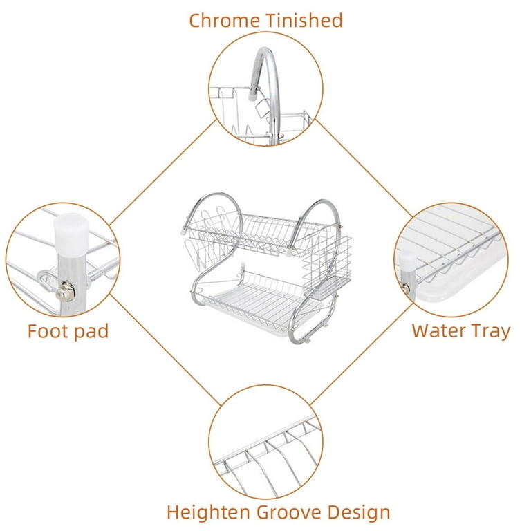 LoveHouse Dish Rack Over Sink, Stainless Steel Dish Drainer Shelf Large  Dish Drying Rack with Utensil Holder Kitchen Supplies Storage Shelf-Silver  2-Tier 89cm(3…