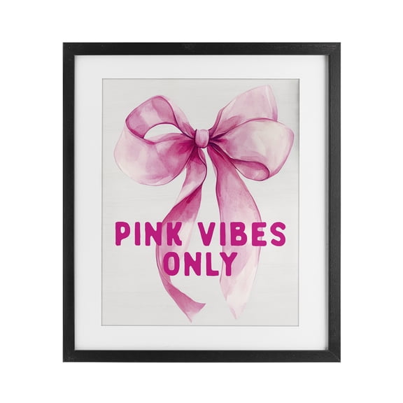 Girly Pink Vibes Only Black Framed Print Under Glass, design by Lettered and Lined