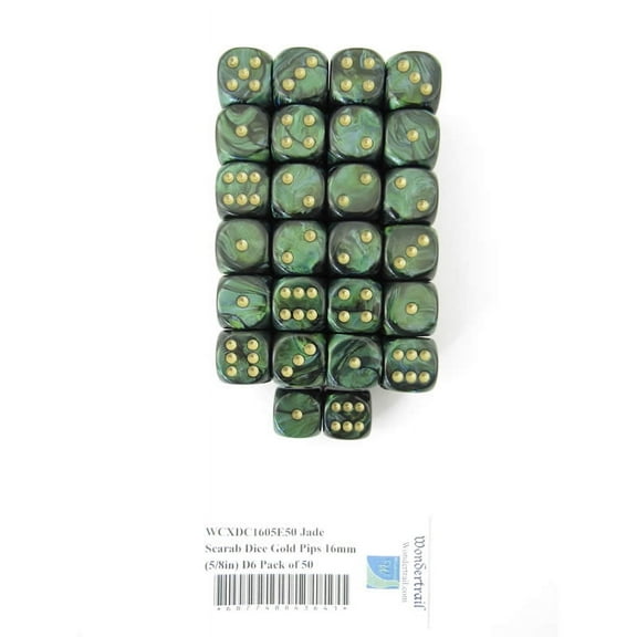 Jade Scarab Dice with Gold Pips 16mm (5/8in) D6 Pack of 50 Wondertrail