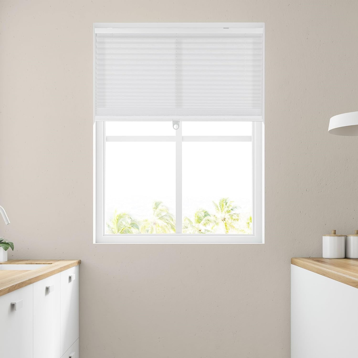 CALYX INTERIORS Pleated Fabric Window Shade, Light Filtering, Cordless, 35"W x 60"H, White