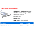 thumbnail image 2 of Rear Muffler - Compatible with 2008 - 2011 Nissan Altima Coupe 3.5L V6 2009 2010, 2 of 2
