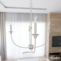 Hunter - Southcrest 4-light Distressed White, Large Chandelier, Dimmable, Casual Style, Candle Shaped, for Bedrooms, Dining, Living Rooms - 19637