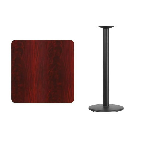 30" Square Mahogany Laminate Table Top With Bar Height Round Base - Bar Height Restaurant Table