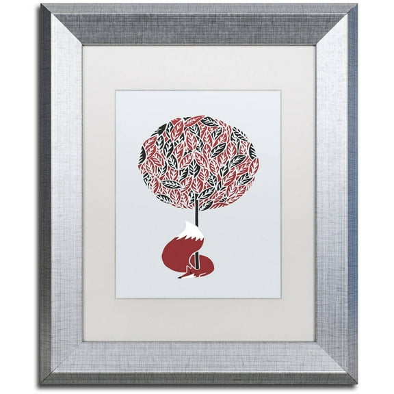 Trademark Fine Art 'Cherry Tree Fox' Canvas Art by Robert Farkas, White Matte, Silver Frame