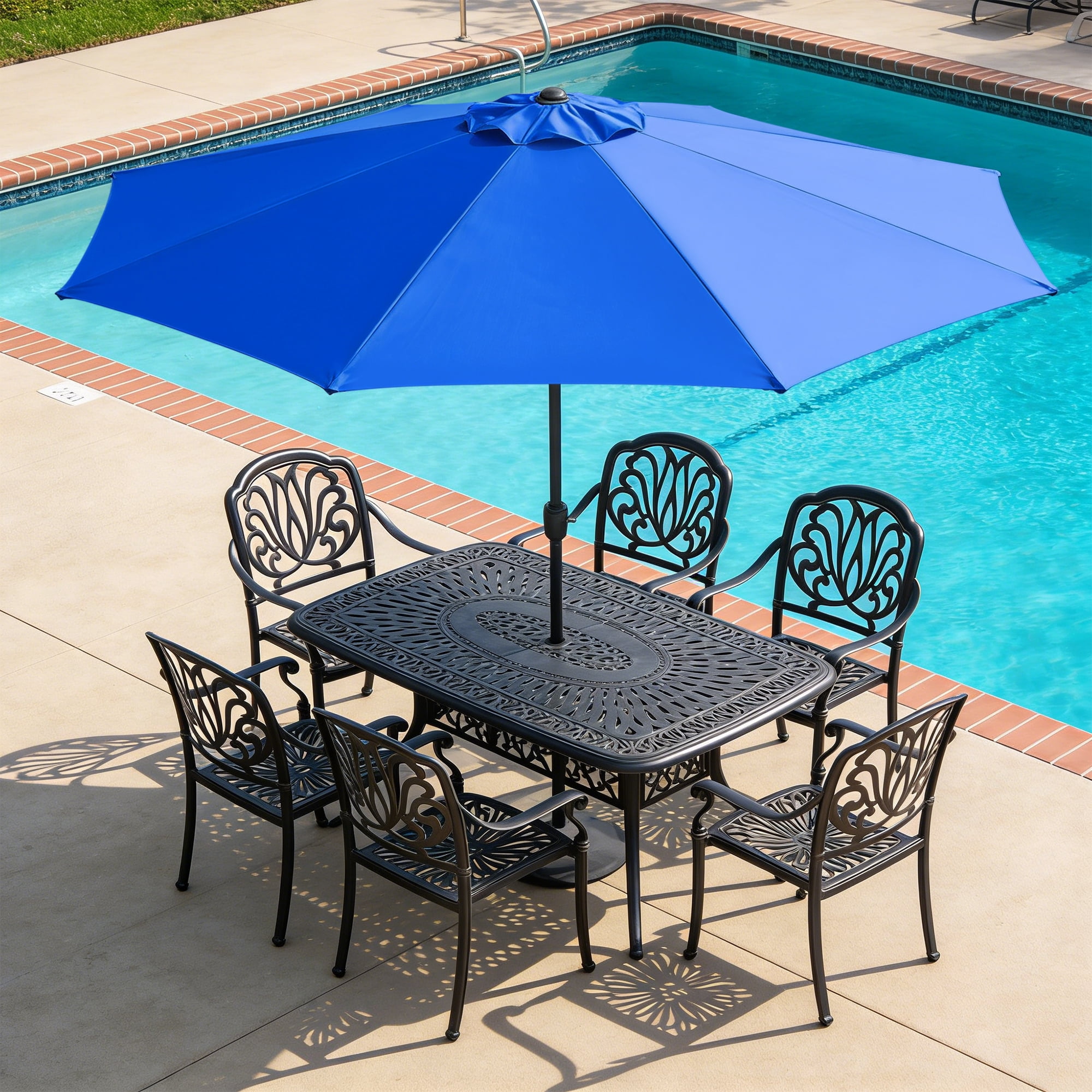 Abble 11FT Outdoor Patio Umbrella with Crank Handle, Market Umbrella with 8 Sturdy Umbrella Ribs, Waterproof for Garden Deck Backyard Pool,  Royal Blue
