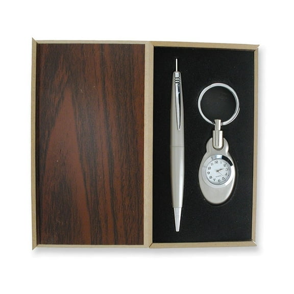 Silver-tone Engravable Watch Key Ring and Pen Gift Set