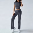 thumbnail image 6 of Iaqnaocc Lounge Sets for Women Two Piece Sets for Women Casual Slim Y2k Short Sleeve Crop Top Flare Pants Trendy Basic Summer Outfits Tracksuit Dark Gray S, 6 of 7