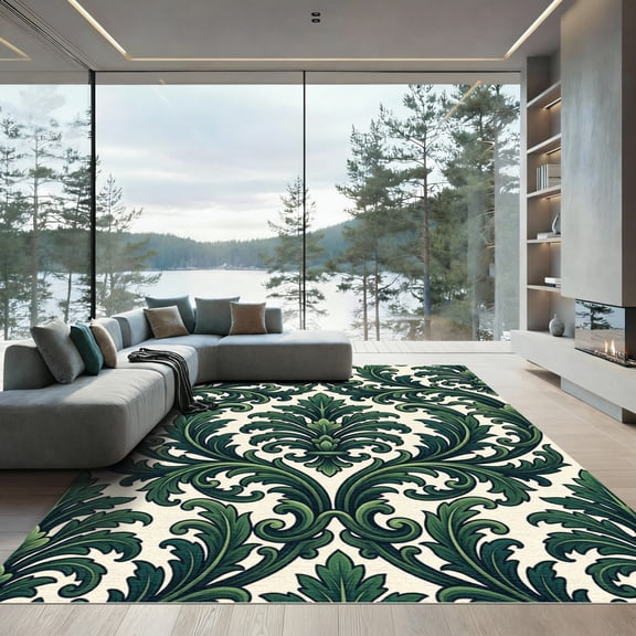 ODIKA 4'x6' Machine Washable Non-Slip Area Rug, Traditional Dark Green High Traffic Rug, Green, 957162