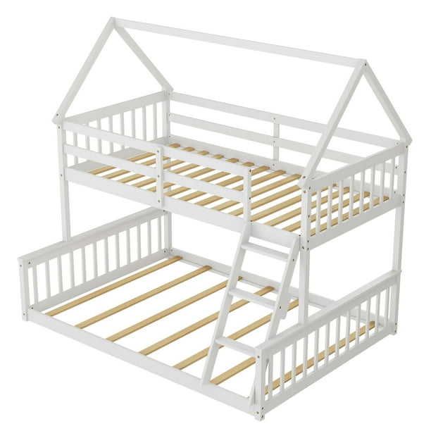 Costway Twin Over Full House Bunk Bed with Ladder & Guardrails