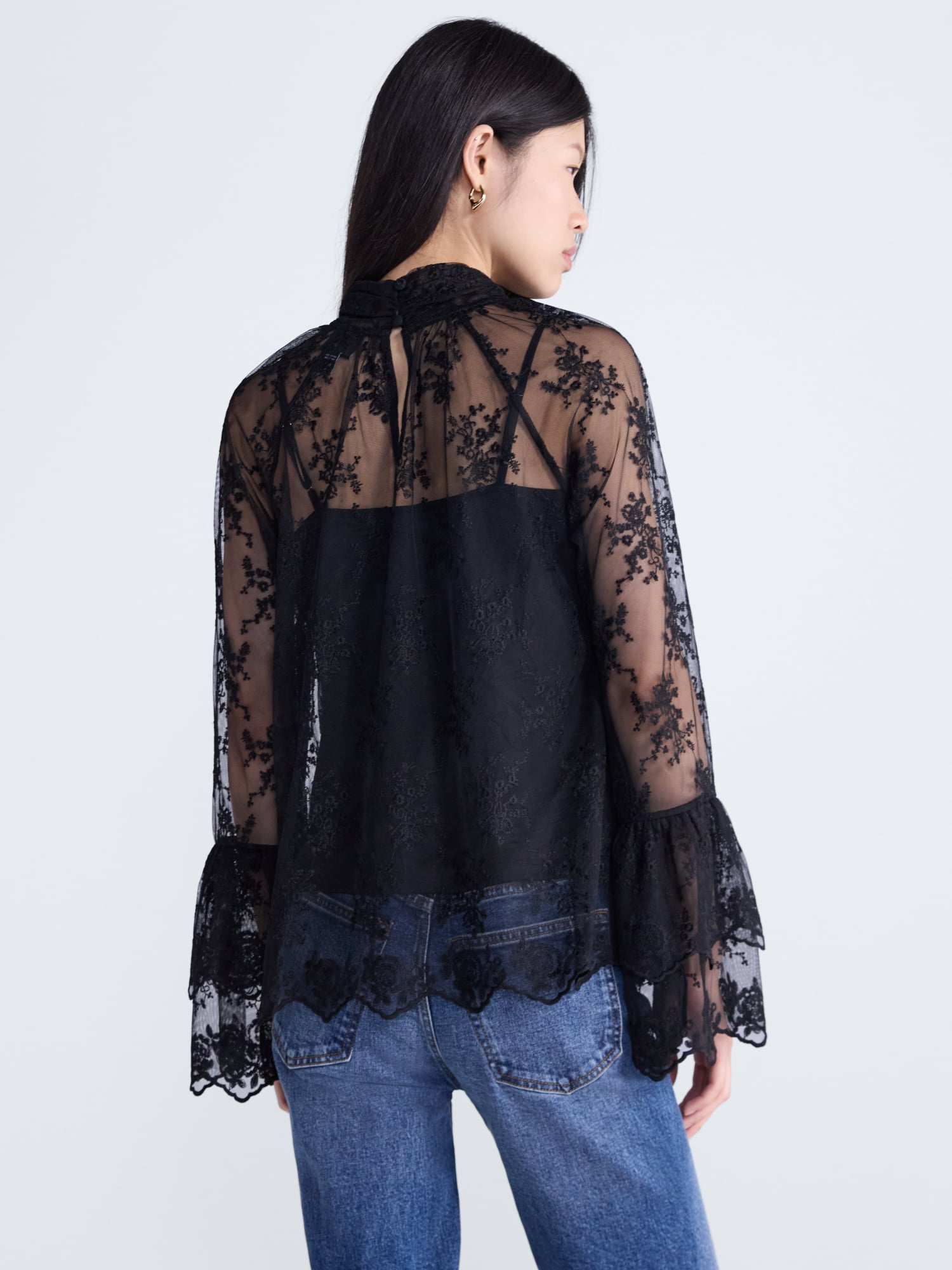Scoop Women's Ruffle Lace Blouse, Sizes XS-XXL
