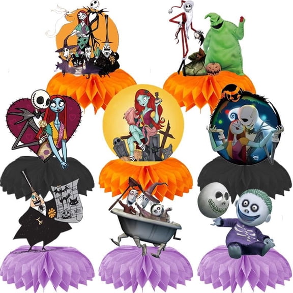 8 Pieces Jack and Sally Table Decorations Honeycomb Centerpieces for Tables 3D Horrific Theme Decorations for Party Honeycomb Table Decors Decors for Birthday Favors Supplies