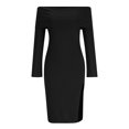 thumbnail image 6 of IROINNID Sales Long Sleeve Dress for Women Knee-Length Formal Dress Winter Solid Long Sleeve One-shoulder Slit Long Dresses,Black, 6 of 7