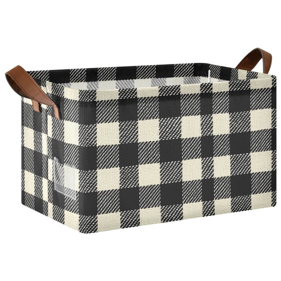 Rectangle Storage Basket with Handles Black White Gingham Collapsible Storage Bin Large Storage Bins Decorative for Clothes Toys Bedroom