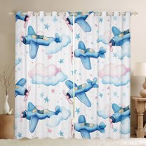 Castle Fairy Kawaii Airplane Blackout Curtains Set of 2 (52x84 Each) for Boys Children Teens,Starry Sky Window Curtains,Pink Blue Curtains and Drapes,Breathable Home Decor