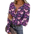 thumbnail image 3 of Tbopshirt Womens Tops Button Down Stretch Casual Long Sleeve V Neck Valentine's Day Heart Print Slim Fit Graphic Purple,2XL, 3 of 9