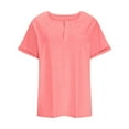 thumbnail image 5 of Povozer Women V Neck T Shirts Casual Summer Tops Tees Loose Fit Tunics with Pocket(Pink,M), 5 of 6