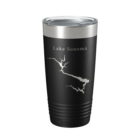 Lake Sonoma Map Tumbler Travel Mug Insulated Laser Engraved Coffee Cup California 20 oz Black