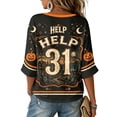 thumbnail image 4 of Women Halloween Shirt Oversized Cute Funny Plus Size 3/4 Sleeve Printed Graphic Black 2XL, 4 of 5