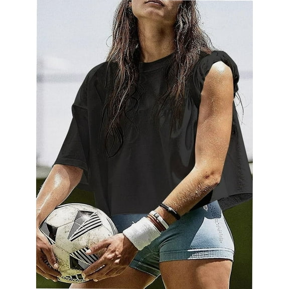 Workout Crop Tops for Women Loose Fit Breathable Yoga T Shirts Running Athletic Cropped Workout Tops