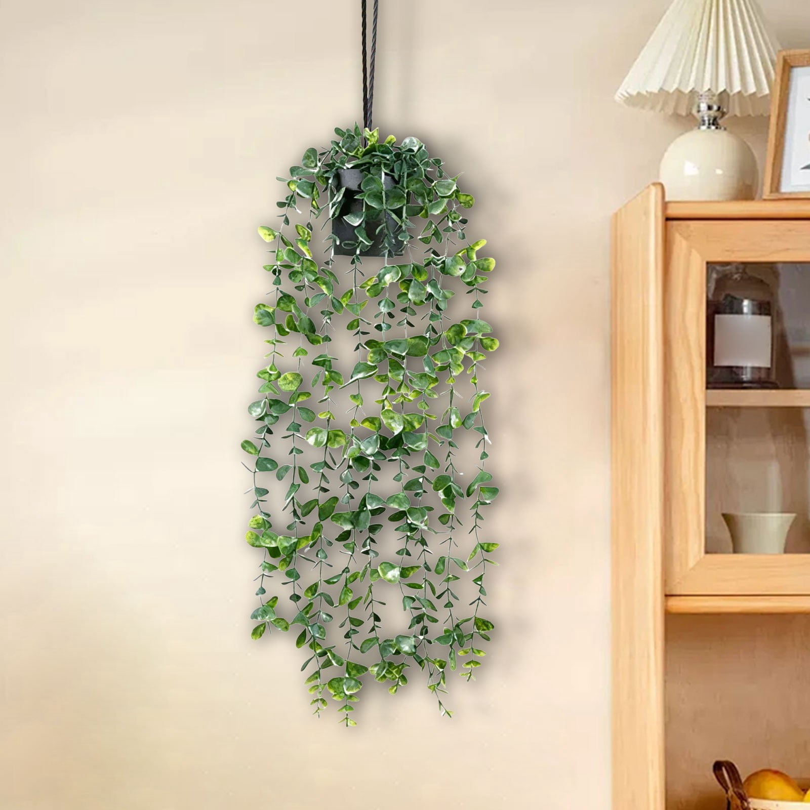 Artificial Flowers Plants Hanging Artificial Potted Plants Indoor and Outdoor for Home Bathroom Wall Shelf Decor, Green Plant *1